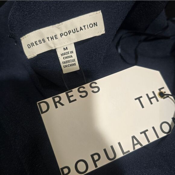 Dress The Population Sandra Plunge Crepe Trumpet Gown NWT size M Navy Blue - Picture 5 of 5